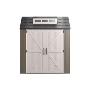 Rubbermaid Large Resin Outdoor Storage Shed With Floor (7 x 7 Ft.), Weather Resistant, Brown, Organi...