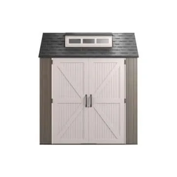 Rubbermaid Large Resin Outdoor Storage Shed With Floor (7 x 7 Ft.), Weather Resistant, Brown, Organi...