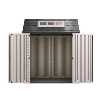 Rubbermaid Large Resin Outdoor Storage Shed With Floor (7 x 7 Ft.), Weather Resistant, Brown, Organization for Home/Lawn Mower/Backyard Equipment/Bike Storage/Pool Supplies