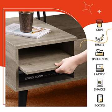 WLIVE Lift Top Coffee Table with Storage for Living Room,Small Hidden Compartment and Adjustable Shelf,Mid Century Modern ,Wood,Greige