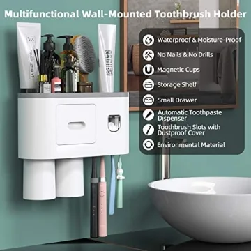 Wall Mounted Toothbrush Holder with Automatic Dispenser