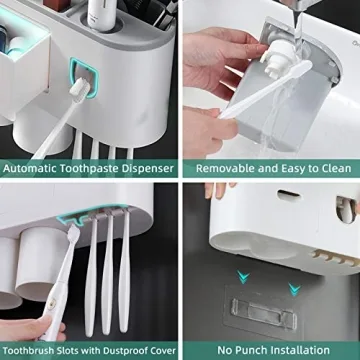 Wall Mounted Toothbrush Holder with Automatic Dispenser