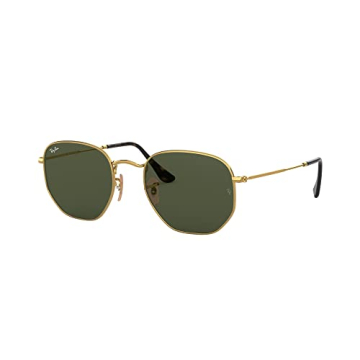 Ray-Ban RB3548N Hexagonal Flat Lens Sunglasses, Gold/G-15 Green, 48 mm