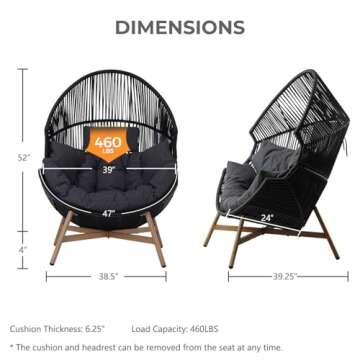 Grand patio Outdoor Egg Chair PE Wicker Wood Grain Finish Comfortable Conversation Chair with Olefin...