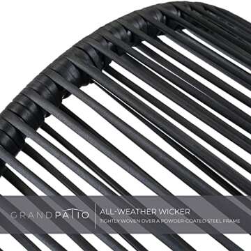 Grand patio Outdoor Egg Chair PE Wicker Wood Grain Finish Comfortable Conversation Chair with Olefin Cushion Oversized Lounger Chair with Stand for Porch, Backyard, Living Room - Dark Grey