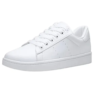 Vepose Women's Fashion Sneakers, PU Leather Laces Casual Sneakers, Full White, Size 7.5 US -Walking ...