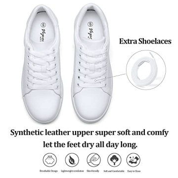 Vepose Women's Fashion Sneakers, PU Leather Laces Casual Sneakers, Full White, Size 7.5 US -Walking Low Platform Shoes(CJY8002 White 07.5)