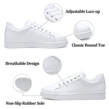 Vepose Women's Fashion Sneakers, PU Leather Laces Casual Sneakers, Full White, Size 7.5 US -Walking Low Platform Shoes(CJY8002 White 07.5)