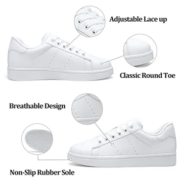 Vepose Women's Fashion Sneakers, PU Leather Laces Casual Sneakers, Full White, Size 7.5 US -Walking Low Platform Shoes(CJY8002 White 07.5)