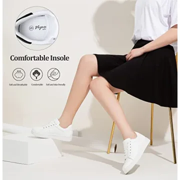 Vepose Women's Fashion Sneakers, PU Leather Laces Casual Sneakers, Full White, Size 7.5 US -Walking Low Platform Shoes(CJY8002 White 07.5)
