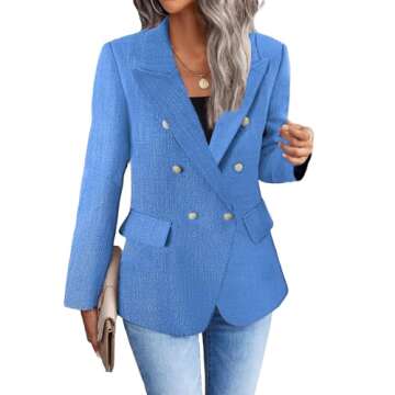 Blue Blazers Jacket for Women 2025 Fall Winter Fashion Casual Lightweight Work