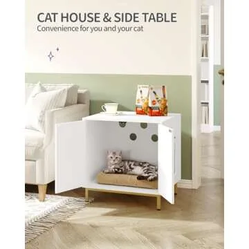 Hzuaneri Cat Litter Box Enclosure, Hidden Litter Box Furniture Cabinet, Wooden Indoor Cat House, Sid...