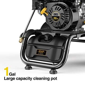 BLUBERY 3500 PSI Gas Pressure Washer, 2.6 GPM Heavy Duty High Power Washer, 30Ft Pressure Hose&Soap Tank,5 Pressure Nozzles,Black