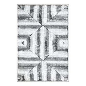 Bloom Rugs 8x10 Non-Slip Washable Area Rug - Ivory/Black