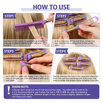 Syhood 43 Pcs Foam Sponge Hair Rollers Women 0.59 Inch Soft Sleeping Curlers Flexible Sponge Curler Tool and Rat Tail Comb for Hair Styling Hairdressing Overnight Curl and Volume(Purple)