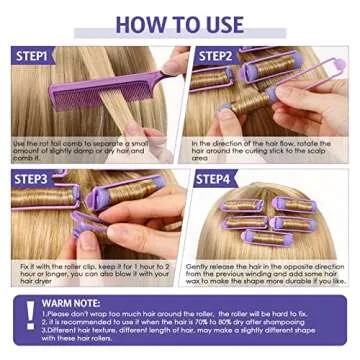 Syhood 43 Pcs Foam Sponge Hair Rollers Women 0.59 Inch Soft Sleeping Curlers Flexible Sponge Curler Tool and Rat Tail Comb for Hair Styling Hairdressing Overnight Curl and Volume(Purple)