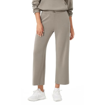 ODODOS Women's Modal Soft Wide Leg Cropped Pants - Adjustable Shockcord High Waist with Pockets, Per...