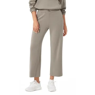 ODODOS Women's Modal Soft Wide Leg Cropped Pants - Adjustable Shockcord High Waist with Pockets, Per...