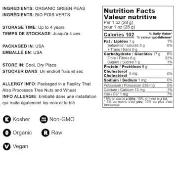 Organic Green Split Peas, 20 Pounds – Non-GMO, Dried, Vegan, Kosher, Bulk. Easy to Cook. Great Source of Protein, Fiber, Essential Minerals. Great for Pea Soup, Stews, Salads. Product of Canada.