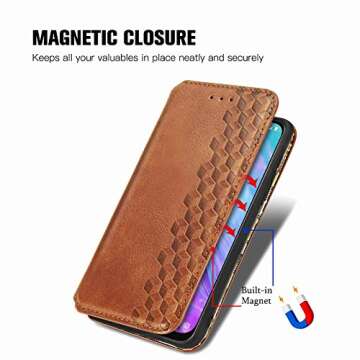 Ranyi for Consumer Cellular ZMax 10 Case, ZTE Z6250 Case, Flip Magnetic Wallet Case with Credit Card Holder Slots Kickstand Flip Folio Leather Wallet Case for Consumer Cellular ZMax 10 -Brown