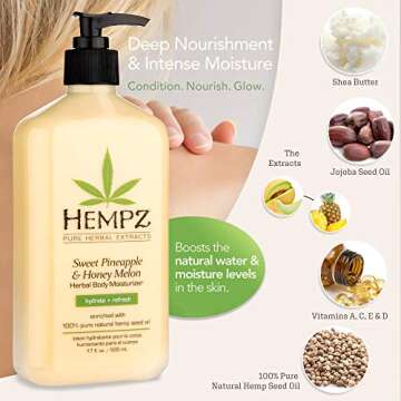 Hempz Sweet Pineapple & Honey Melon Moisturizing Skin Lotion, Body Moisturizer with Jojoba, Natural Extracts, Vitamin A and E, 17 oz, 2 Pack Bundle