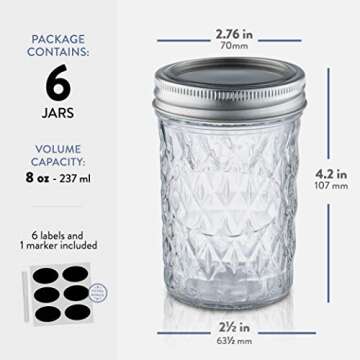 Paksh Novelty Mason Jars - Food Storage Container - 6-Pack - Airtight Container for Pickling, Cannin...