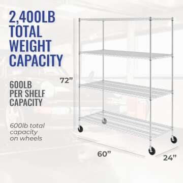 SafeRacks - NSF Certified Storage Shelves, Zinc, Heavy Duty Steel Wire Unit with Wheels and Adjustab...