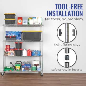 SafeRacks - NSF Certified Storage Shelves, Zinc, Heavy Duty Steel Wire Unit with Wheels and Adjustable Feet, Garage or Bakers Rack, Kitchen, Pantry Shelf - (24"x60"x72" 4-Tier) (Silver)