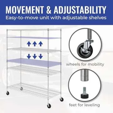 SafeRacks - NSF Certified Storage Shelves, Zinc, Heavy Duty Steel Wire Unit with Wheels and Adjustable Feet, Garage or Bakers Rack, Kitchen, Pantry Shelf - (24"x60"x72" 4-Tier) (Silver)