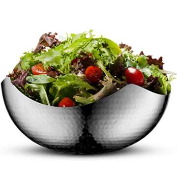 James Scott Large Serving Bowl - Hammered Stainless Steel Wave Bowl, 10-inch - Multipurpose for Bath...