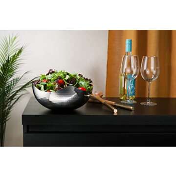 James Scott Large Serving Bowl - Hammered Stainless Steel Wave Bowl, 10-inch - Multipurpose for Bathroom, Kitchen, Dining - Fruit, Salad, Snacks, Accessories