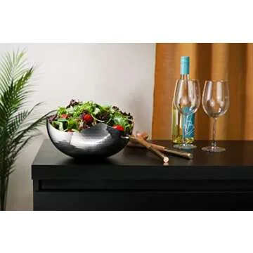 James Scott Large Serving Bowl - Hammered Stainless Steel Wave Bowl, 10-inch - Multipurpose for Bathroom, Kitchen, Dining - Fruit, Salad, Snacks, Accessories