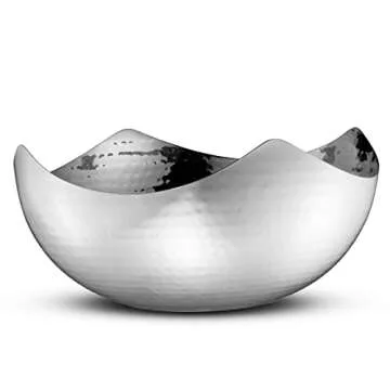 James Scott Large Serving Bowl - Hammered Stainless Steel Wave Bowl, 10-inch - Multipurpose for Bathroom, Kitchen, Dining - Fruit, Salad, Snacks, Accessories