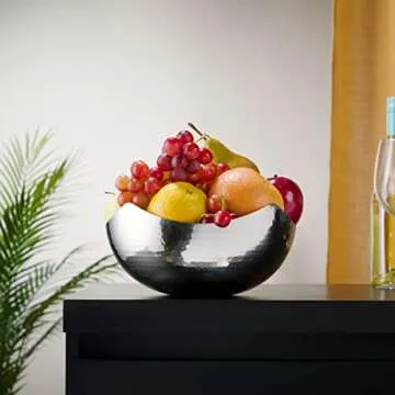 James Scott Large Serving Bowl - Hammered Stainless Steel Wave Bowl, 10-inch - Multipurpose for Bathroom, Kitchen, Dining - Fruit, Salad, Snacks, Accessories