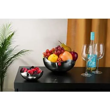 James Scott Large Serving Bowl - Hammered Stainless Steel Wave Bowl, 10-inch - Multipurpose for Bathroom, Kitchen, Dining - Fruit, Salad, Snacks, Accessories