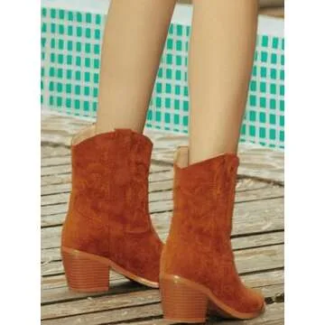 iiimmu Cowgirl Boots Women Short Embroidered Ankle Boots