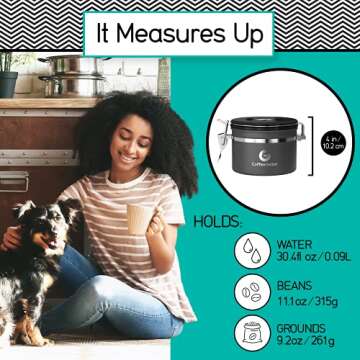 Coffee Gator Stainless Steel Coffee Grounds and Beans Container Canister with Date-Tracker, CO2-Rele...