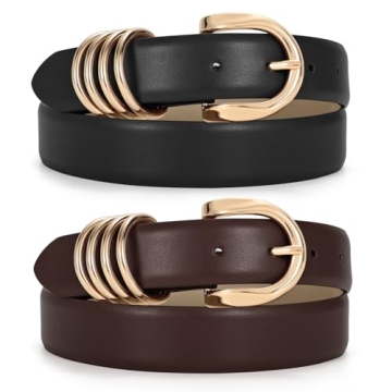 JASGOOD 2 Pack Women's Leather Belts with Gold Buckle - Versatile Fashion for Any Occasion