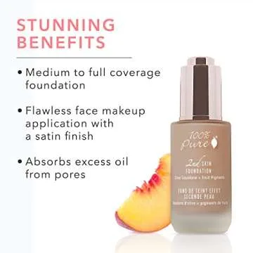 100% PURE 2nd Skin Foundation for Dark Skin, Lightweight & Vegan