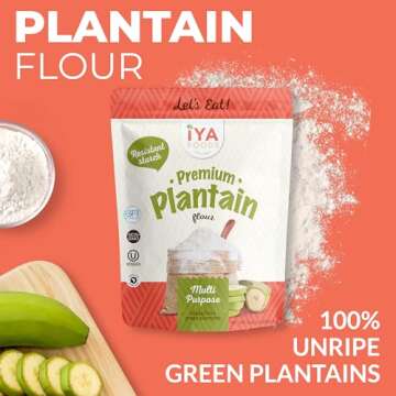 Iya Foods Plantain Flour- All Purpose Wheat Flour Substitute Gluten Free, Grain-Free, Non-GMO & Kosher verified - Made From 100% Unripe Green Plantain, Zero Additives & Preservatives - 2 lb Pack