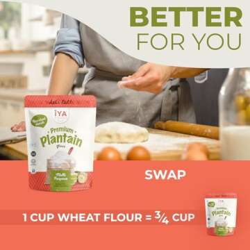 Iya Foods Plantain Flour- All Purpose Wheat Flour Substitute Gluten Free, Grain-Free, Non-GMO & Kosher verified - Made From 100% Unripe Green Plantain, Zero Additives & Preservatives - 2 lb Pack