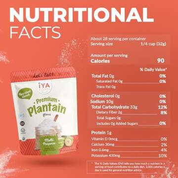 Iya Foods Plantain Flour- All Purpose Wheat Flour Substitute Gluten Free, Grain-Free, Non-GMO & Kosher verified - Made From 100% Unripe Green Plantain, Zero Additives & Preservatives - 2 lb Pack