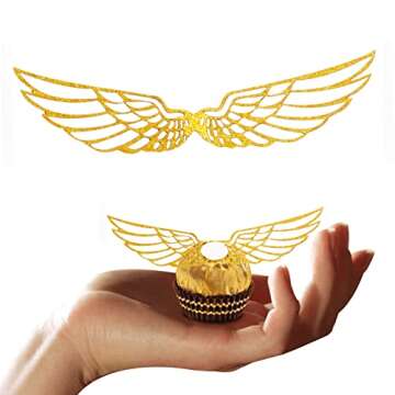50 PCS Golden Wings Chocolate Decor Wizard Party Chocolate Decoration Hollowed Wings Wafer Cupcake T...