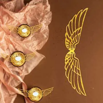 50 PCS Golden Wings Chocolate Decor Wizard Party Chocolate Decoration Hollowed Wings Wafer Cupcake Toppers with Glue Point for Them Party Decor Supplies