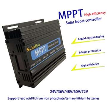 Boost MPPT Solar Charge Controller 12A 24V/36V/48V/60V/72V Lead-Acid LiFePO4 Gel Flooded Batteries e...