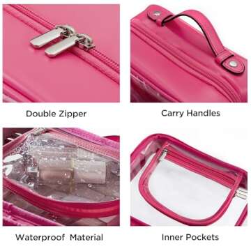 HBselect TSA Approved Toiletry Bag, Clear Makeup Bag Travel Toiletry Bag for Women Girls, Portable Waterproof Makeup Bag Organizer Cosmetic Bag Travel Accessories Essentials (Small Rose Red)