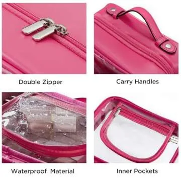 HBselect TSA Approved Toiletry Bag, Clear Makeup Bag Travel Toiletry Bag for Women Girls, Portable Waterproof Makeup Bag Organizer Cosmetic Bag Travel Accessories Essentials (Small Rose Red)