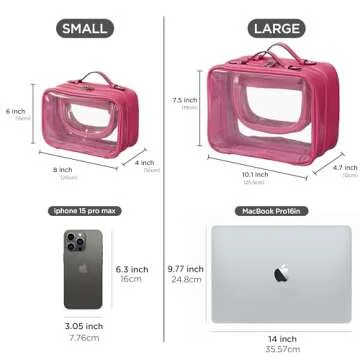 HBselect TSA Approved Toiletry Bag, Clear Makeup Bag Travel Toiletry Bag for Women Girls, Portable Waterproof Makeup Bag Organizer Cosmetic Bag Travel Accessories Essentials (Small Rose Red)