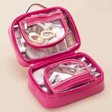 HBselect TSA Approved Toiletry Bag, Clear Makeup Bag Travel Toiletry Bag for Women Girls, Portable Waterproof Makeup Bag Organizer Cosmetic Bag Travel Accessories Essentials (Small Rose Red)