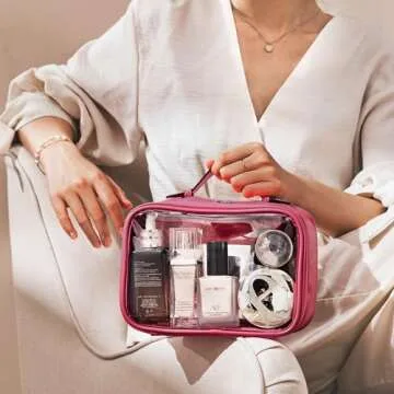 HBselect TSA Approved Toiletry Bag, Clear Makeup Bag Travel Toiletry Bag for Women Girls, Portable Waterproof Makeup Bag Organizer Cosmetic Bag Travel Accessories Essentials (Small Rose Red)